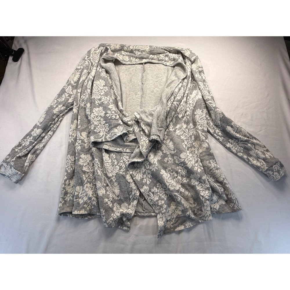Knox Rose Womens XXL Gray White Floral Damask Open Front Waterfall Cardigan Knit